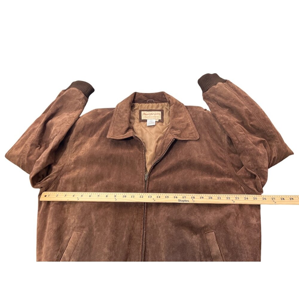 Norm Thompson Suede Leather Brown Flight Bomber Jacket Quited-Lining Vintage XL - Picture 6 of 8